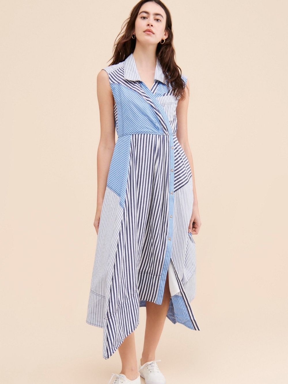 Pilcro Blue & White Striped Midi Shirt Dress